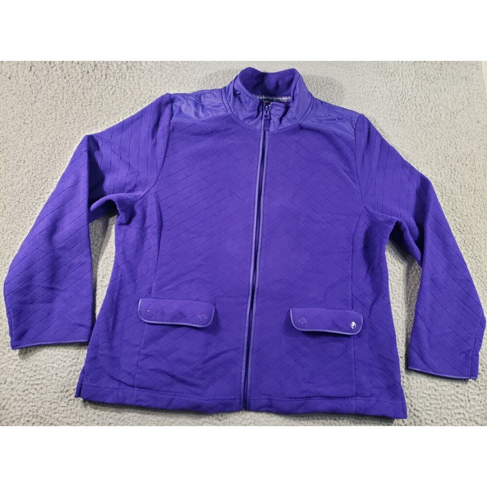 Talbots Jacket Women's XL Extra Large Purple Full Zip Fleece Sweatshirt Stretch